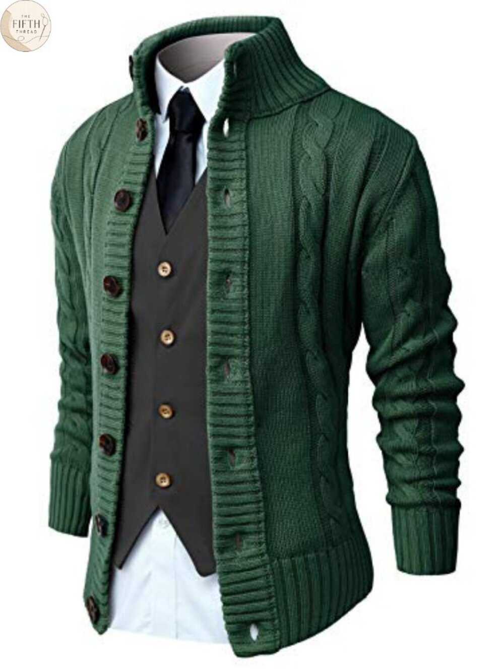Mens Long Sleeve Cardigan Sweater Button Down Stand Collar Knit